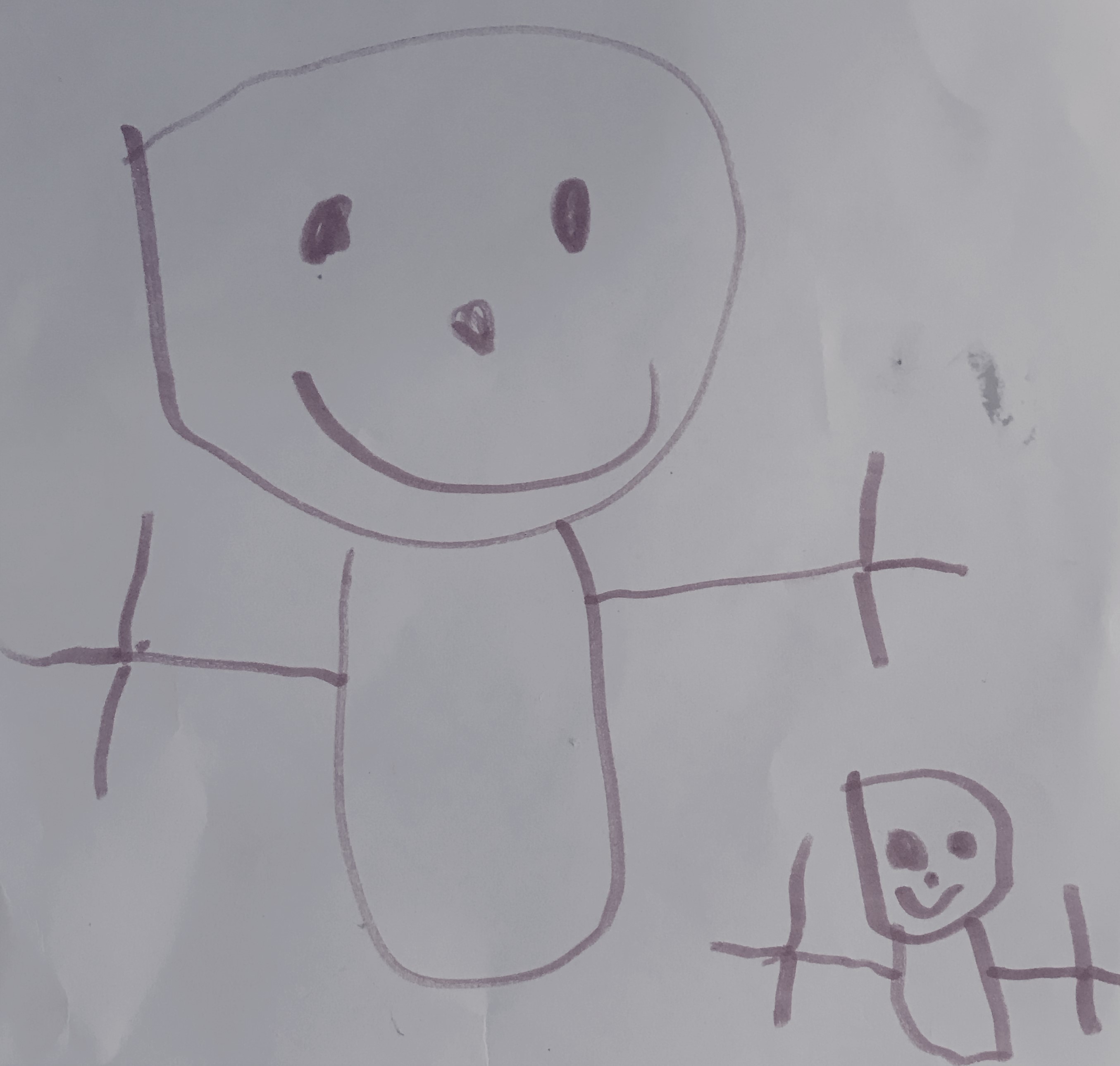 A kids drawing that represents how people come first and then things in an attempt to remember that we need to not let online make us feel like we need to buy more. 